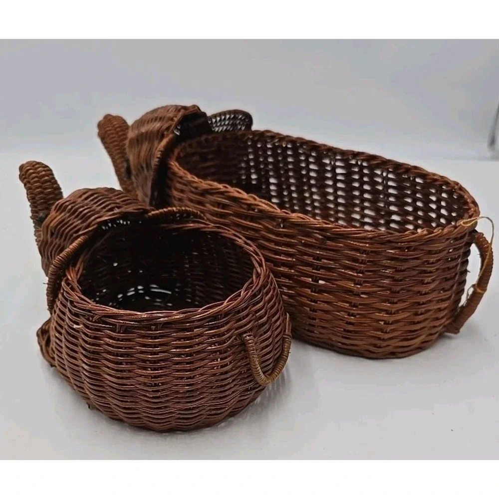 Vintage Woven Pair of Elephants Boho Safari Jungle Whimsical Cute Animal Baskets